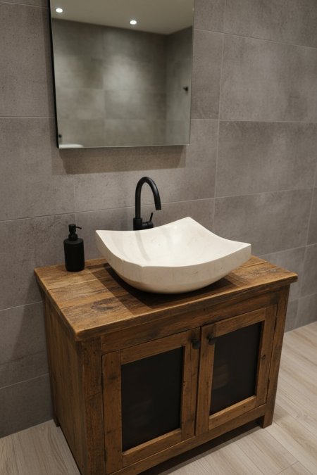 حوض مغسلة حجر طبيعي بتصميم مربع عصري